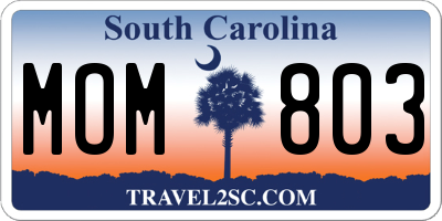 SC license plate MOM803