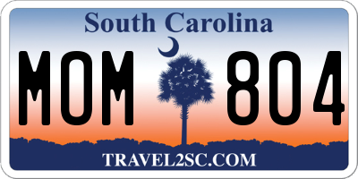 SC license plate MOM804