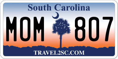 SC license plate MOM807