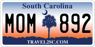 SC license plate MOM892