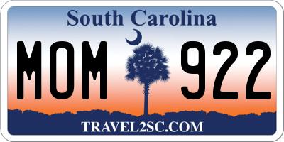 SC license plate MOM922