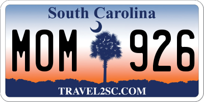 SC license plate MOM926