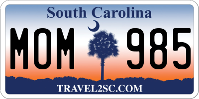 SC license plate MOM985
