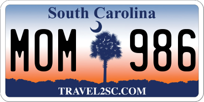 SC license plate MOM986