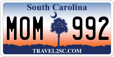 SC license plate MOM992