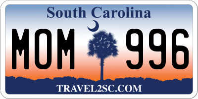 SC license plate MOM996