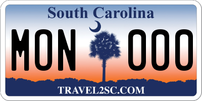 SC license plate MON000