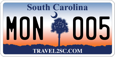 SC license plate MON005