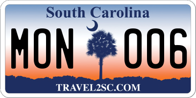 SC license plate MON006