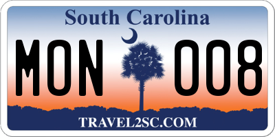 SC license plate MON008