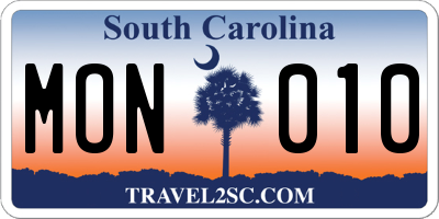 SC license plate MON010
