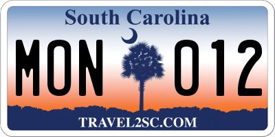 SC license plate MON012