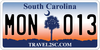 SC license plate MON013
