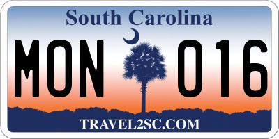 SC license plate MON016