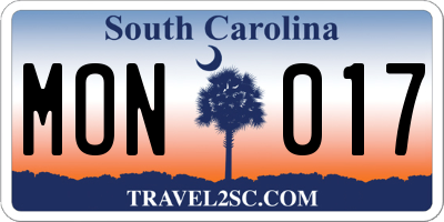 SC license plate MON017