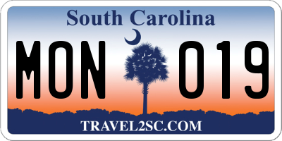 SC license plate MON019