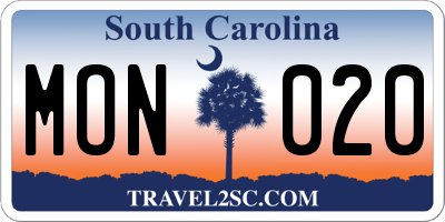 SC license plate MON020