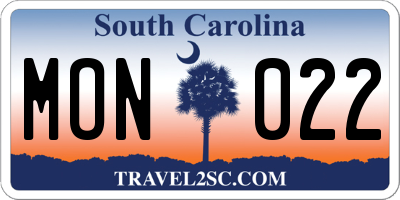 SC license plate MON022