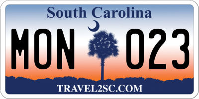 SC license plate MON023