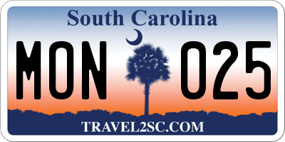 SC license plate MON025