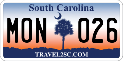 SC license plate MON026