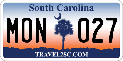 SC license plate MON027