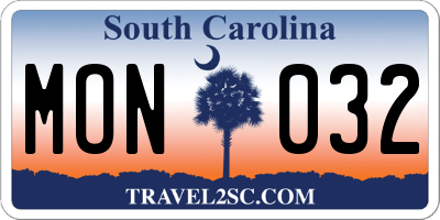 SC license plate MON032