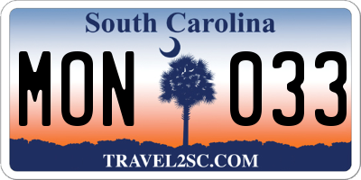 SC license plate MON033
