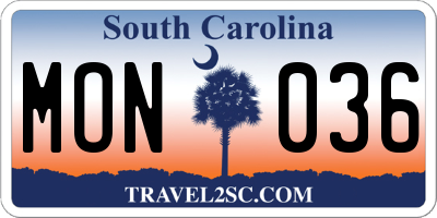 SC license plate MON036