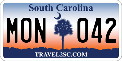 SC license plate MON042