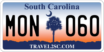 SC license plate MON060