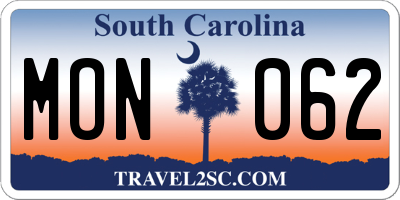 SC license plate MON062