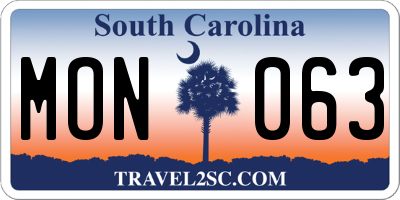 SC license plate MON063