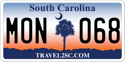 SC license plate MON068