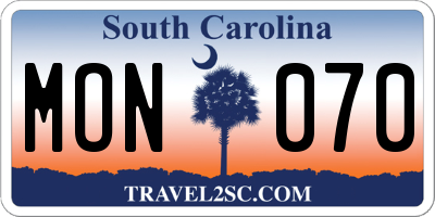 SC license plate MON070