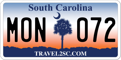 SC license plate MON072