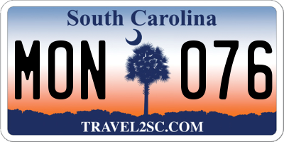 SC license plate MON076