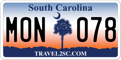 SC license plate MON078