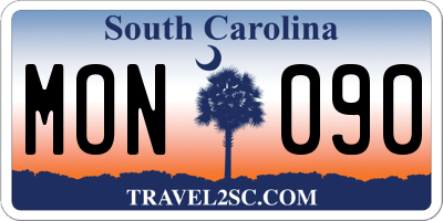 SC license plate MON090
