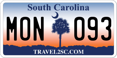 SC license plate MON093