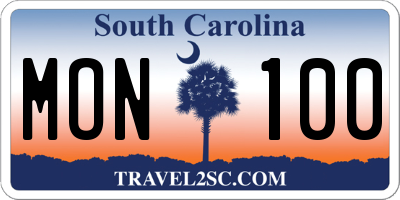 SC license plate MON100