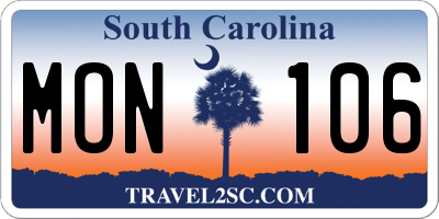 SC license plate MON106