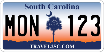 SC license plate MON123