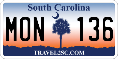 SC license plate MON136