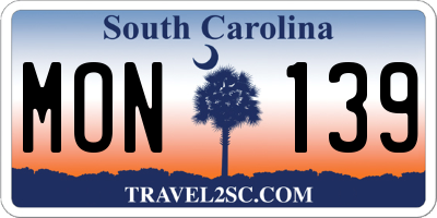SC license plate MON139