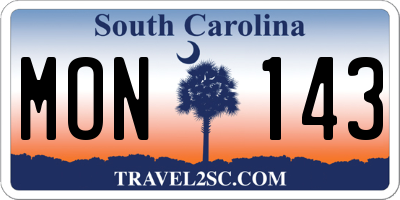 SC license plate MON143