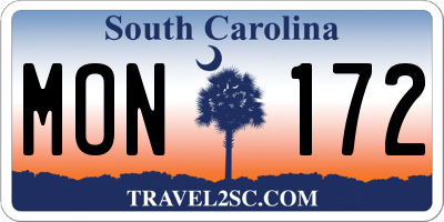 SC license plate MON172