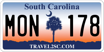 SC license plate MON178