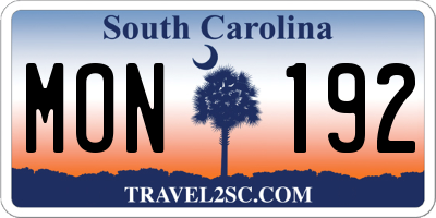 SC license plate MON192