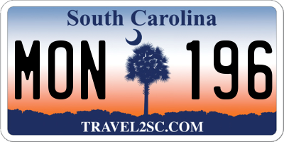 SC license plate MON196
